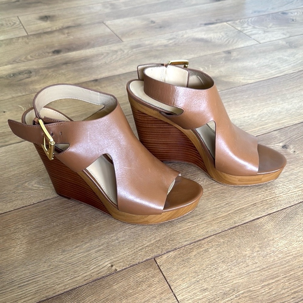 Michael Michael Kors Leather Josephine Wedge Peep Toe
